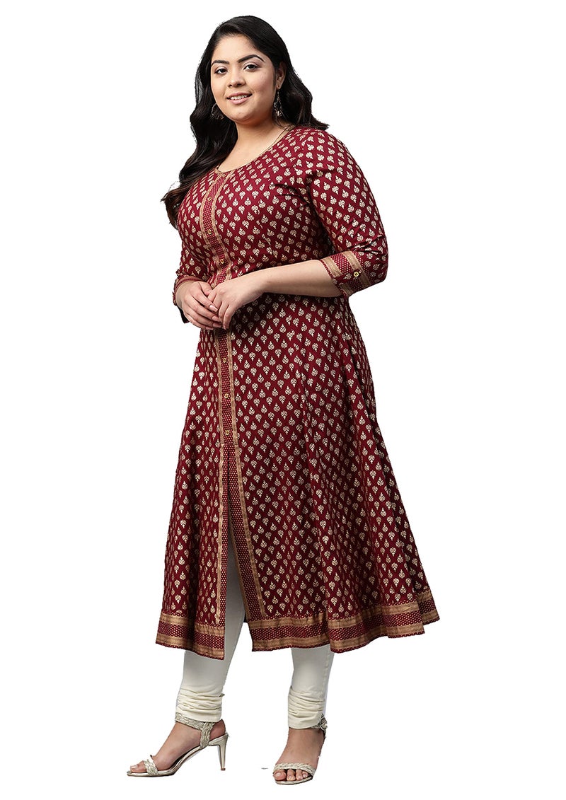 Yash Gallery Women's Rayon Buta Print A-Line Kurtis (Purple) - Image 5